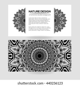 Vector nature decor for your design with abstract ornament. Vector round mandala in childish style. Ornamental doodle background.