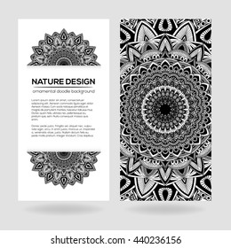 Vector nature decor for your design with abstract ornament. Vector round mandala in childish style. Ornamental doodle background.