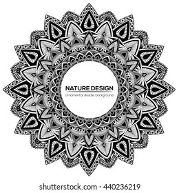 Vector nature decor for your design with abstract ornament. Vector round mandala in childish style. Ornamental doodle background.