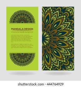 Vector nature decor for your design with abstract ornament. Vector round mandala in childish style. Ornamental doodle background.