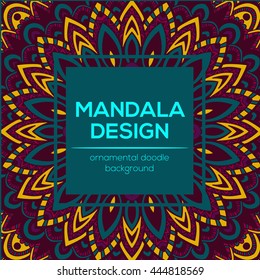 Vector nature decor for your design with abstract ornament. Vector round mandala in childish style. Ornamental doodle background.
