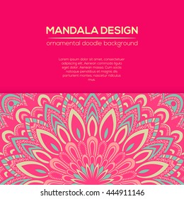 Vector nature decor for your design with abstract ornament. Vector round mandala in childish style. Ornamental doodle background.