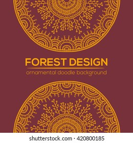 Vector nature design with forest. Vector round mandala in childish style. Ornamental doodle background.