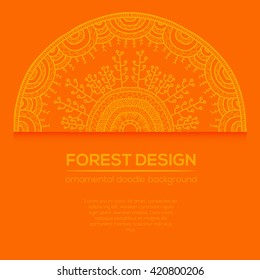 Vector nature design with forest. Vector round mandala in childish style. Ornamental doodle background.