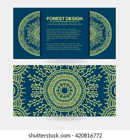 Vector nature design with forest. Vector round mandala in childish style. Ornamental doodle background.