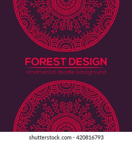 Vector nature design with forest. Vector round mandala in childish style. Ornamental doodle background.