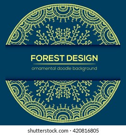 Vector nature design with forest. Vector round mandala in childish style. Ornamental doodle background.