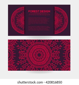 Vector nature design with forest. Vector round mandala in childish style. Ornamental doodle background.