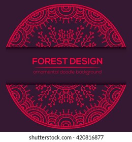 Vector nature design with forest. Vector round mandala in childish style. Ornamental doodle background.