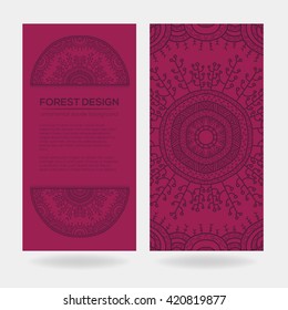 Vector nature design with forest. Vector round mandala in childish style. Ornamental doodle background.