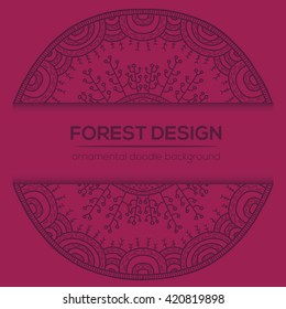 Vector nature design with forest. Vector round mandala in childish style. Ornamental doodle background.