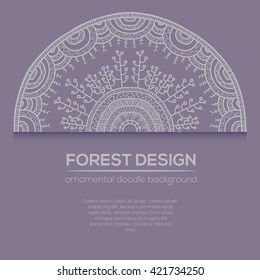 Vector nature design with forest. Vector round mandala in childish style. Ornamental doodle background.