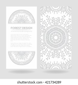 Vector nature design with forest. Vector round mandala in childish style. Ornamental doodle background.