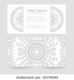 Vector nature design with forest. Vector round mandala in childish style. Ornamental doodle background.
