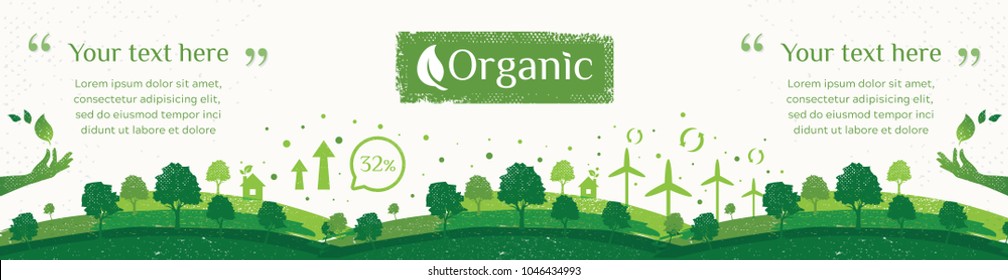 Vector of nature, ecology, organic, environment banners. Billboard or web banner of Clean green environment with grunge style