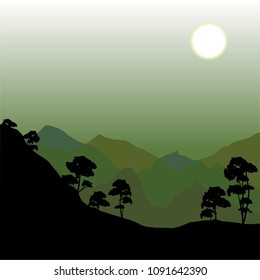 vector nature enviroment illustration,  mountain forest  landscape