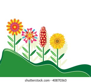 vector nature floral background design with beautiful garden plants