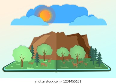 Vector nature and forests.And the wild animals live and feel abundance perfect of the forest floor, and as the paper cut or Popup book.