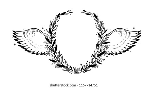 Vector nature frame graphic. Circle wreath for text. Illustration black and white.