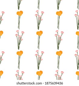 Vector nature graphic background with rose flowers and yellow dandelion. Floral seamless pattern. Textile ornament.