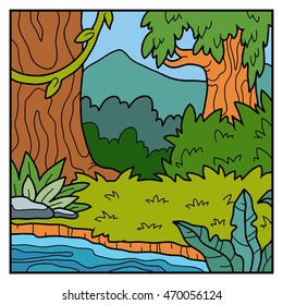 Vector nature illustration, color background, jungle