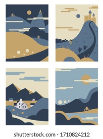 Vector nature illustration in simple minimal flat style. Vector geometric illustration in simple minimal flat style. flat geometric background with nature. flat geometric background countryside. 
