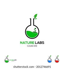 Vector nature labs logo, potion bottle and leaf graphic design element.modern logo
