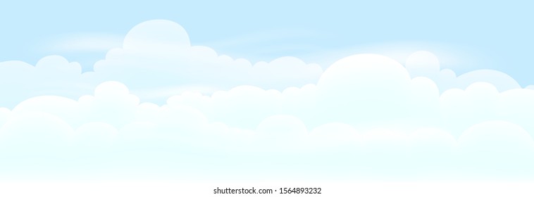 Vector Nature landscape background of blue sky and fluffy white clouds. illustration skyline for banner or spring summer background