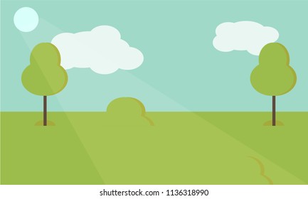 Vector nature landscape background. Cute simple cartoon or flat style