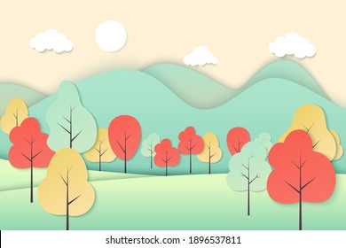 Vector nature landscape background. Cute simple cartoon style