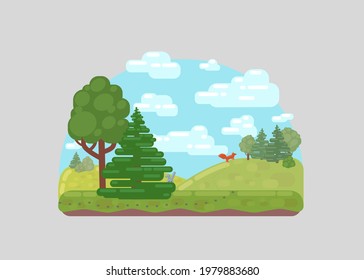 Vector nature landscape background. Cute simple cartoon style