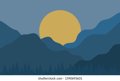 Vector nature landscape background with mountain and grass.