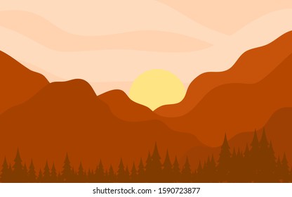 Vector nature landscape background with mountain and grass.