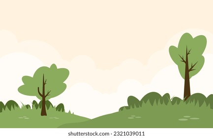 Vector nature landscape with bushes and trees flat illustration
