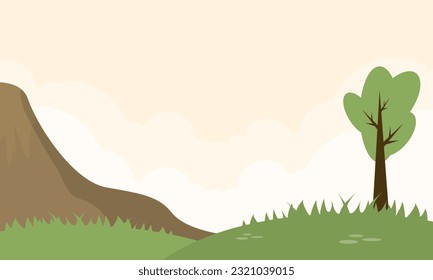 Vector nature landscape with bushes and trees flat illustration