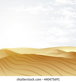 Vector nature landscape desert with blue sky. Dunes background.