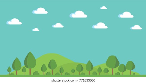 vector nature landscape. forest and hills under cloudy sky illustration