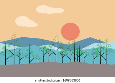 Vector of Nature Landscape, mountain ,tree and sunset