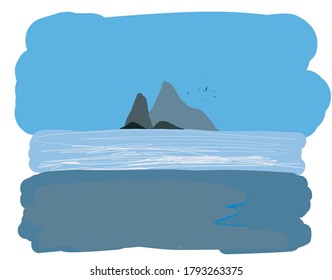 Vector nature and landscape. Simple illustration of ocean and sea some island. Graphic of nature and ecology topic 