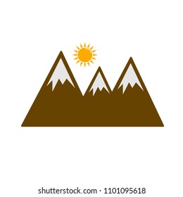 vector nature landscape symbol, sun over mountains abstract illustration