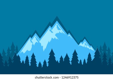 Vector Nature Landscape wallpaper with mountains in blur color. Illustration of travel and tourism in wild nature.