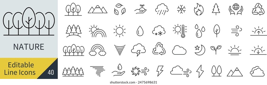 
Conjunto de iconos de líneas de Naturaleza de Vector