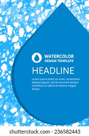 Vector nature organic template for brochure, flyer, magazine cover or poster with abstract watercolor hand drawn background texture.