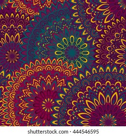 Vector nature pattern with abstract ornament. Vector round mandala in childish style. Ornamental doodle background.