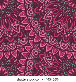 Vector nature pattern with abstract ornament. Vector round mandala in childish style. Ornamental doodle background.
