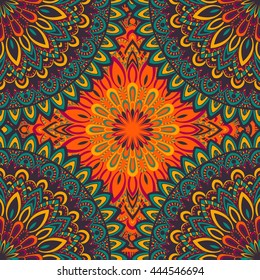 Vector nature pattern with abstract ornament. Vector round mandala in childish style. Ornamental doodle background.