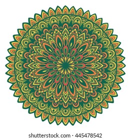 Vector nature pattern with abstract ornament. Vector round mandala in childish style. Ornamental doodle background.