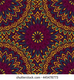 Vector nature pattern with abstract ornament. Vector round mandala in childish style. Ornamental doodle background.