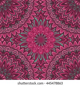 Vector nature pattern with abstract ornament. Vector round mandala in childish style. Ornamental doodle background.