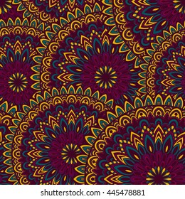Vector nature pattern with abstract ornament. Vector round mandala in childish style. Ornamental doodle background.